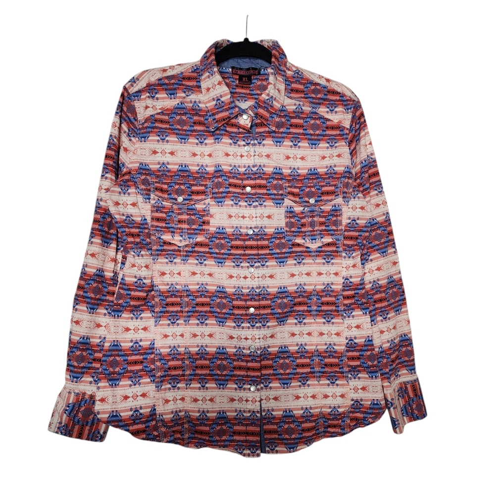 Rock & Roll Cowgirl L/S Shirt Western Aztec Print Pearl Snap Button Womens XL